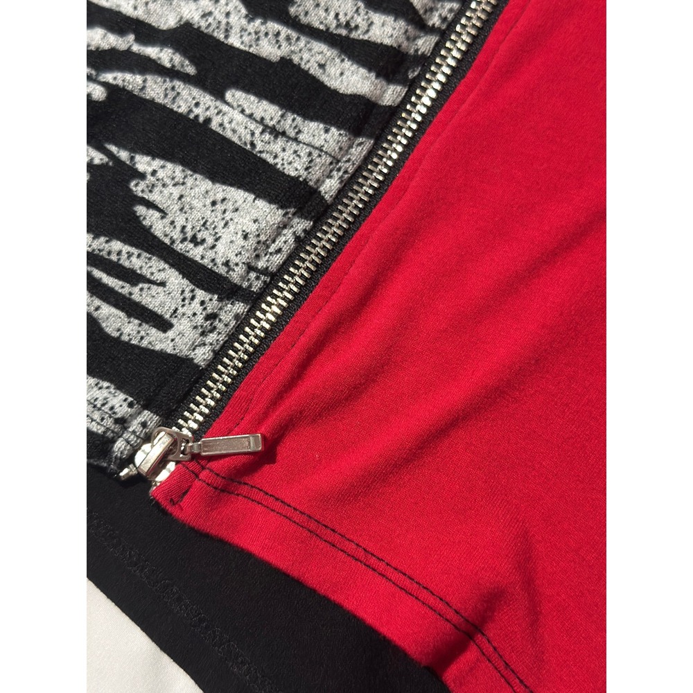Ali Miles Tunic Top Large Black Red Zebra Print Cowl Neck Zipper Art to Wear - Picture 3 of 5